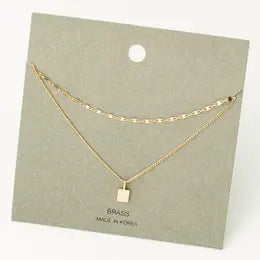 Mini Square Charm Layered Chain Necklace