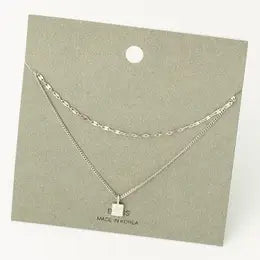 Mini Square Charm Layered Chain Necklace